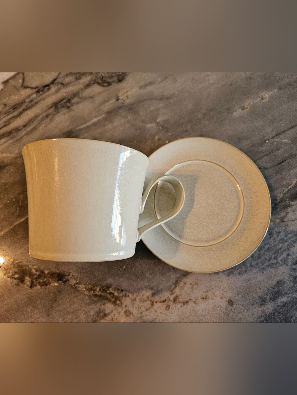 Denby Drama Cup And Saucer Set Cream Stonewear Made In England 350mL